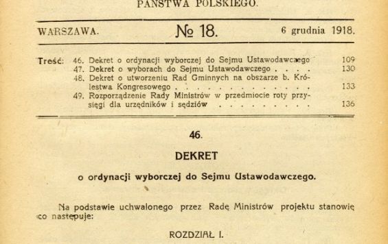 Decree on the electoral system for the Constitutional Sejm (excerpt)